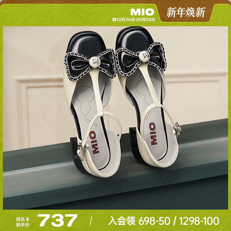 MIO米奥2025夏季新款法式凉鞋链条蝴蝶结甜美可爱小香风包头单