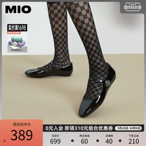 MIO米奥秋冬新款单鞋优雅低跟尖头舒适一字扣闪钻通勤玛丽珍女鞋