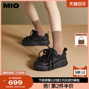 圆头厚底休闲鞋 女鞋 个性 机甲鞋 拼接系带运动鞋 MIO米奥秋季