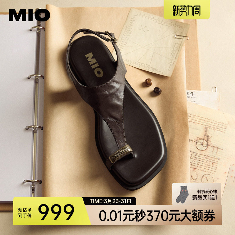 MIO米奥老钱风夹脚凉鞋女2026夏新款法式方头平底单鞋外穿人字