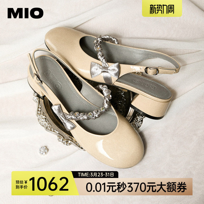MIO米奥时装凉鞋女2026夏季新款蝴蝶结水钻圆头后空中跟玛丽珍