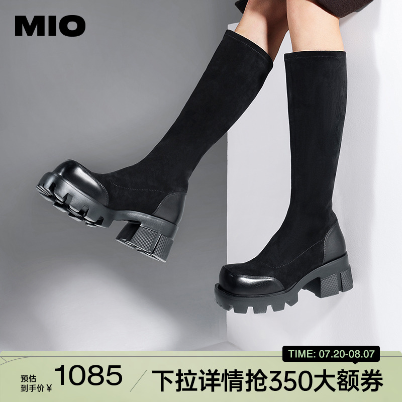 米奥圆头长靴MIO厚底休闲袜靴