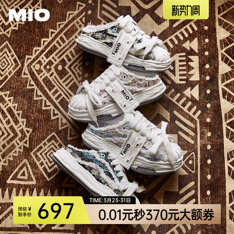 MIO米奥拖鞋贝壳头夏季新款厚底情侣帆布休闲运动鞋女男增高半拖