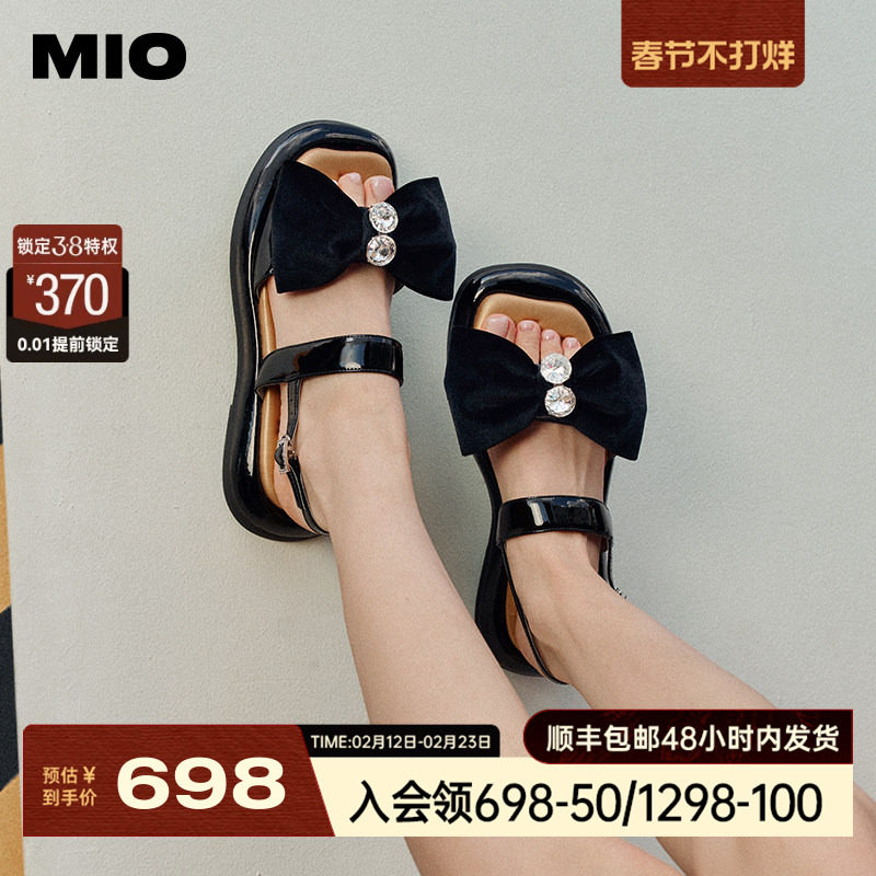 MIO米奥夏季拼色低跟休闲凉鞋轻盈舒适灵动蝴蝶结大头凉拖