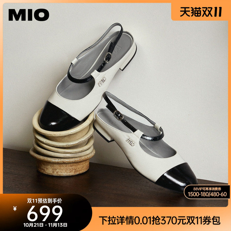 MIO米奥低跟小香风玛丽珍凉鞋2026夏季新款一字扣包头后空单鞋