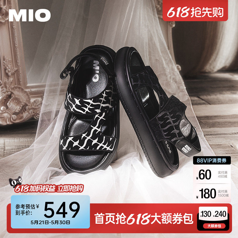 MIO米奥勃肯凉鞋女夏款M字平底厚底沙滩鞋度假风外穿一脚蹬拖鞋