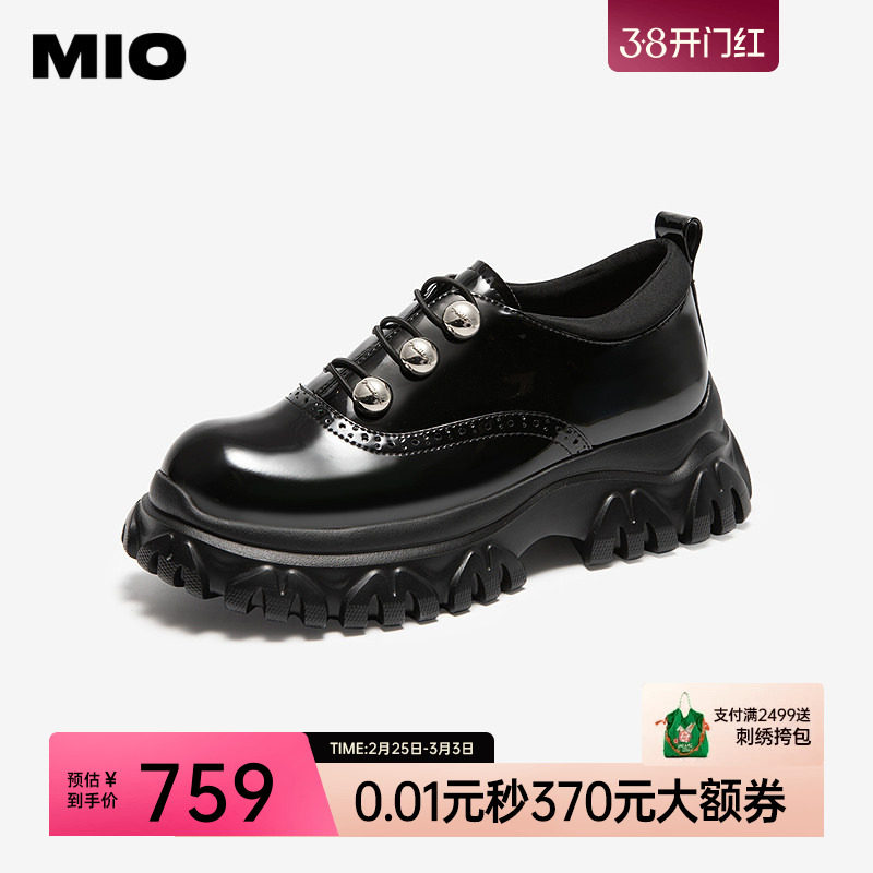MIO米奥春夏牛津鞋女深口单鞋中性乐福鞋运动厚底增高德比鞋