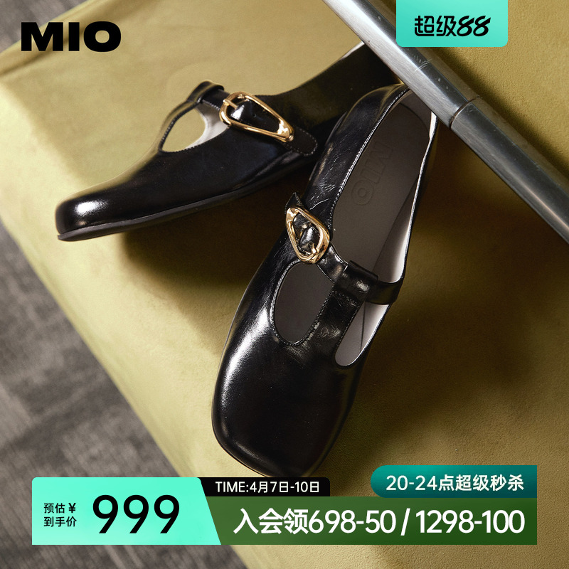 MIO米奥玛丽珍鞋2026春季新款方头粗跟T字带搭扣小皮鞋乐福鞋女鞋