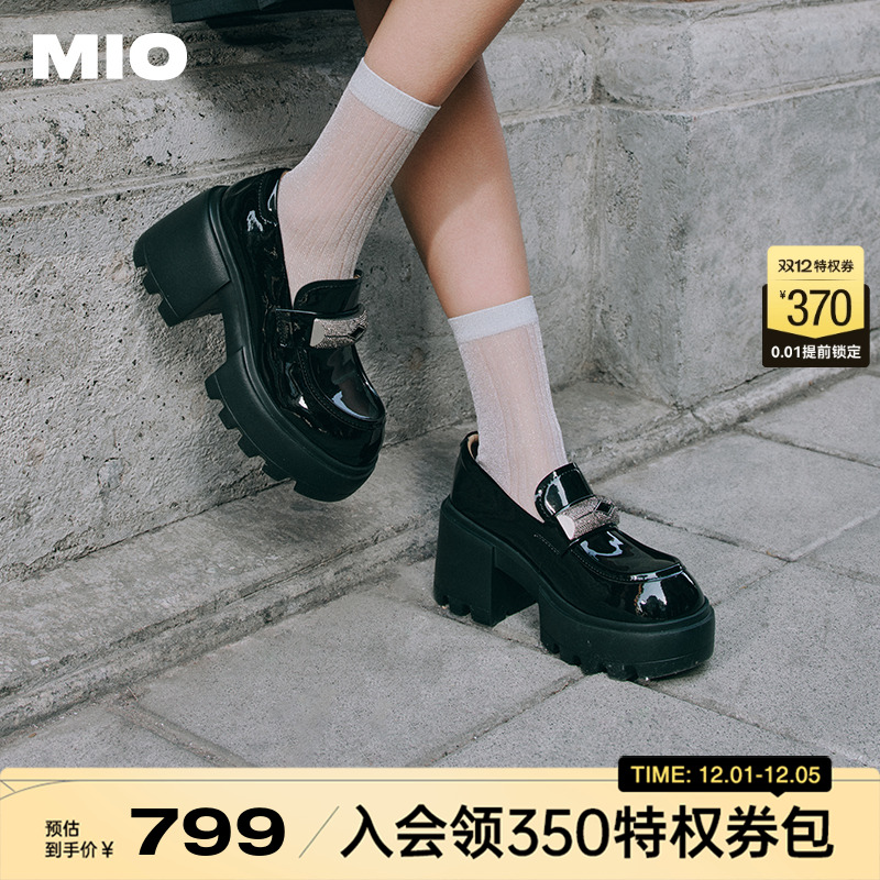 [张小婉同款]MIO米奥2025秋季学院乐福鞋增高小皮鞋闪钻单鞋女鞋
