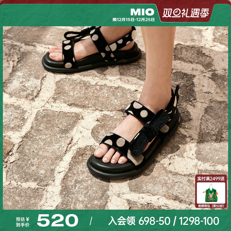 MIO凉鞋2025夏季新款轻便复古波点魔术贴休闲舒适沙滩拖鞋女鞋