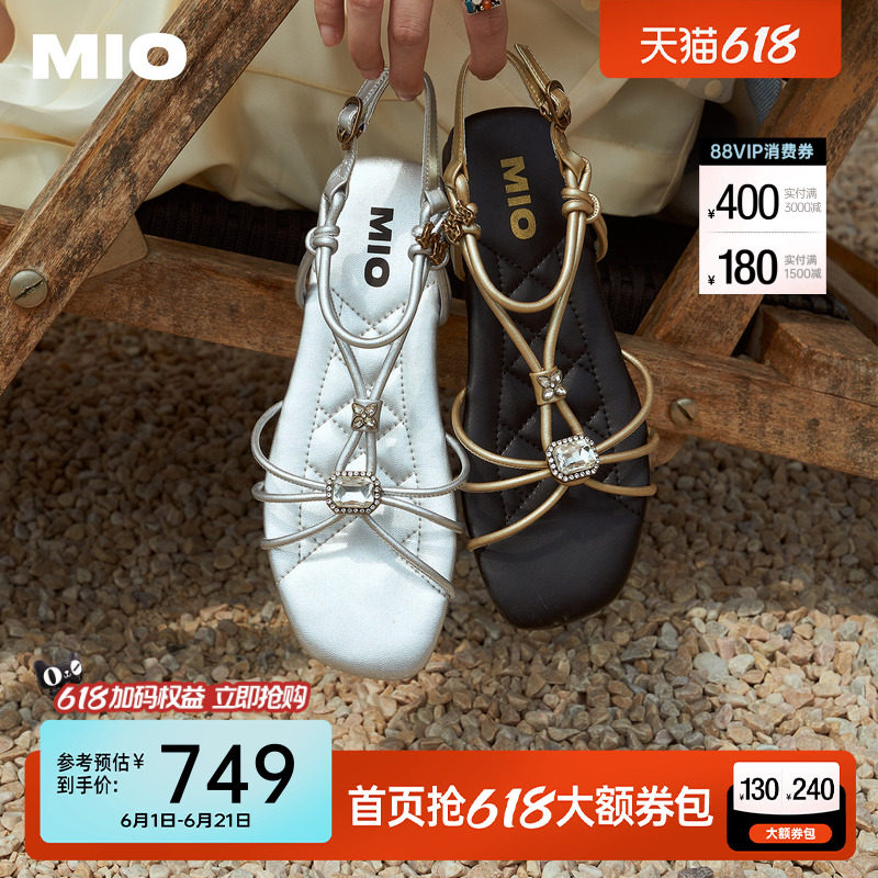 MIO米奥罗马凉鞋2026夏季新款波西米亚绝美不累脚平底闪钻拖鞋女
