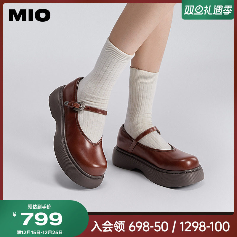 【杨超越同款】MIO米奥圆头搭扣厚底玛丽珍鞋中跟休闲单鞋女