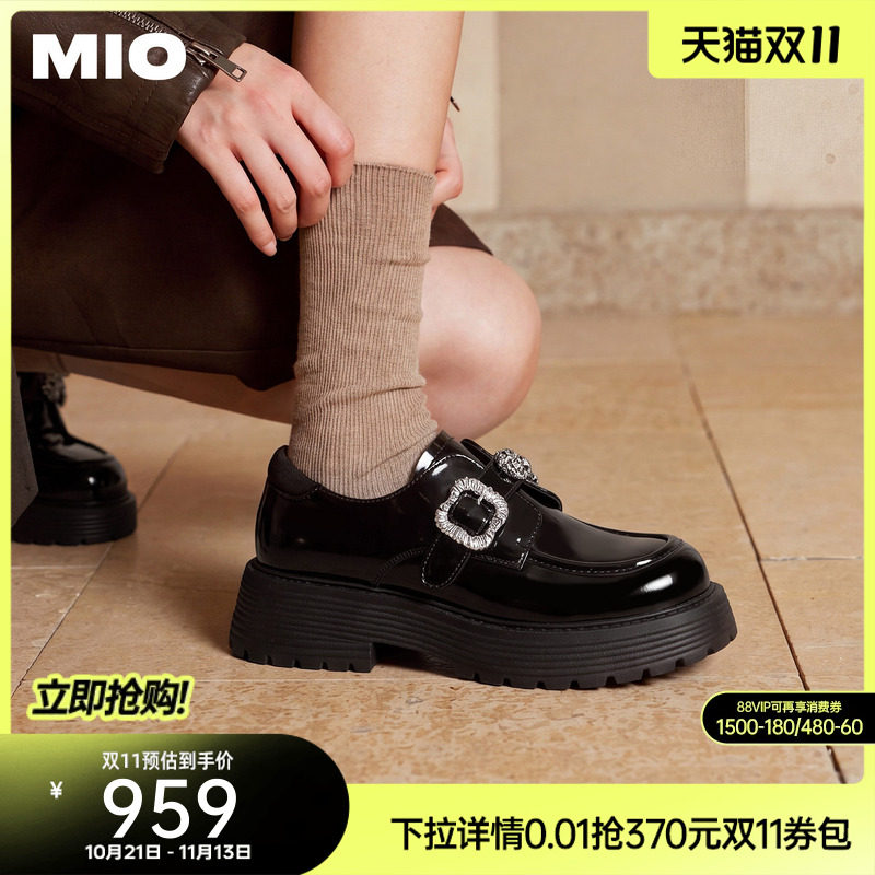 MIO米奥乐福鞋2026秋季新款厚底增高5cm小皮鞋学院风金属方扣女鞋