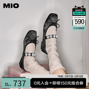 单鞋 珍珠一字袢带复古玛丽珍女鞋 方头低跟新款 MIO米奥2024年春季