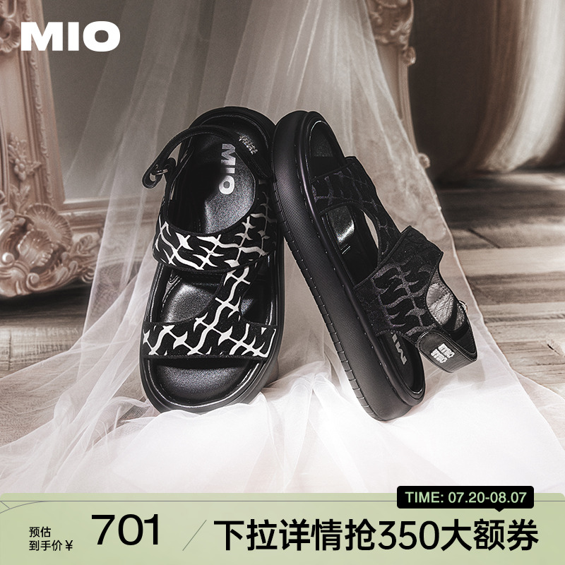 MIO米奥勃肯凉鞋女2025夏季新款M字平底厚底沙滩度假外穿一脚蹬