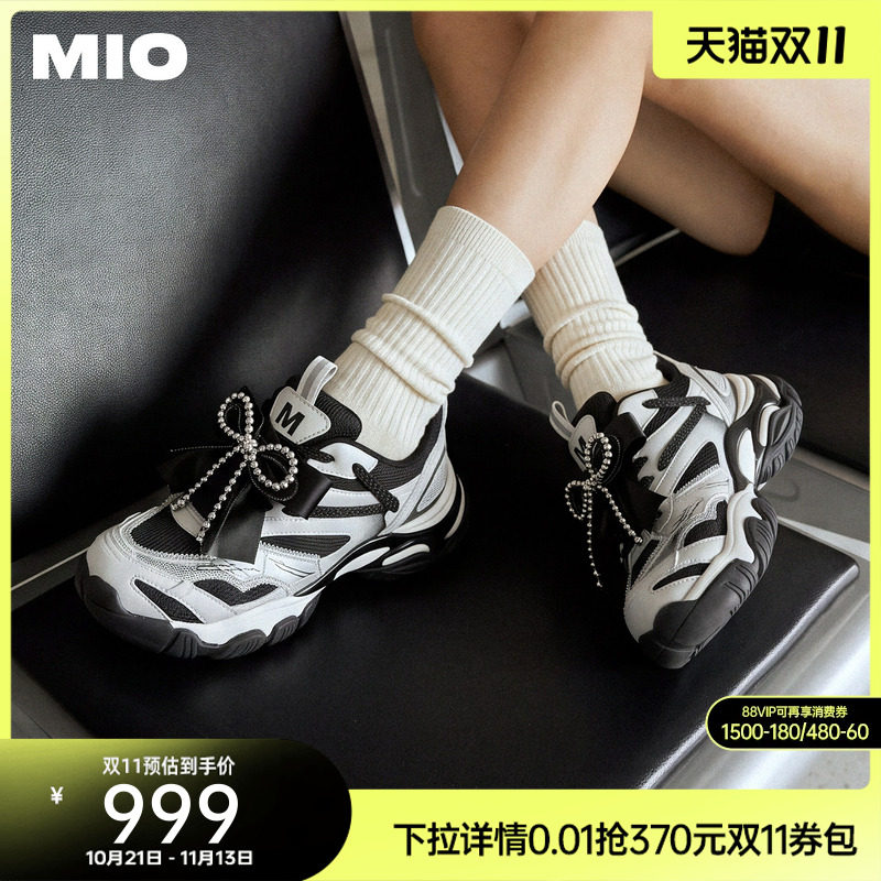 MIO米奥老爹鞋2026秋季新款圆头厚底增高5cm蝴蝶串珠休闲鞋女鞋
