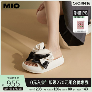 MIO米奥2024年夏季 个性 拖鞋 中跟时尚 蝴蝶结摇摇厚底通勤一字拖女