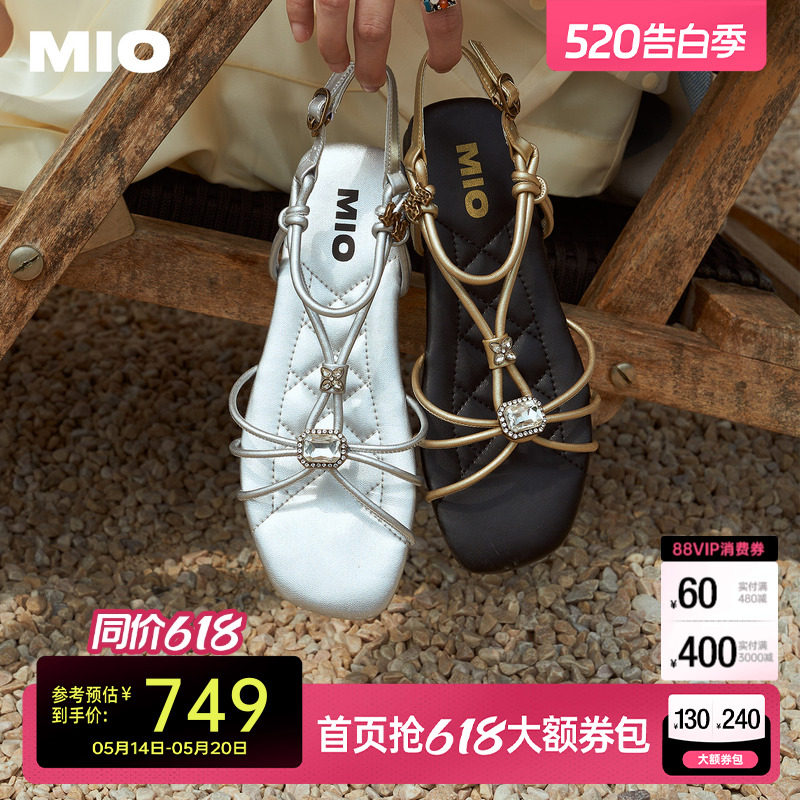 MIO米奥罗马凉鞋2026夏季新款波西米亚绝美不累脚平底闪钻拖鞋