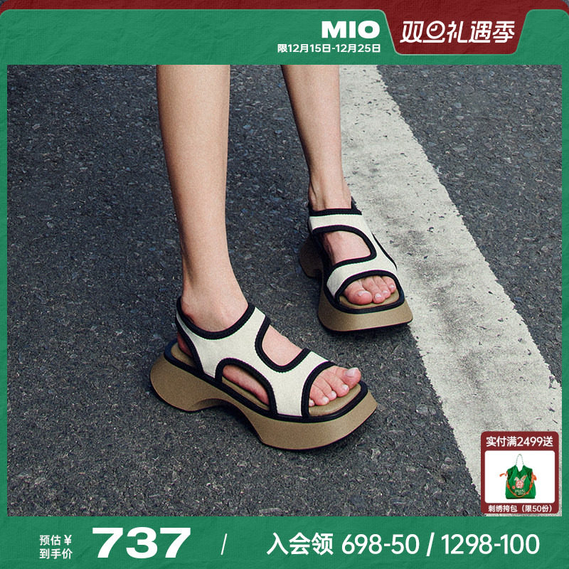 MIO米奥夏季新款凉鞋韩版拼色中跟沙发厚底时髦质感女凉鞋