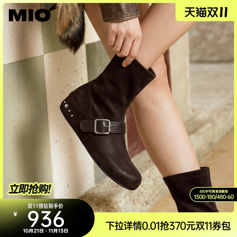 MIO米奥勃肯鞋2026冬季新款复古擦色内增高5cm弹力靴瘦瘦靴女靴子