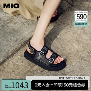 MIO米奥2024年夏季 格利特显高厚底通勤女凉鞋 中跟休闲凉鞋 韩版