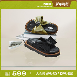 舒适蝴蝶结减龄通勤一字拖女 拖鞋 MIO米奥夏季 圆头低跟时尚