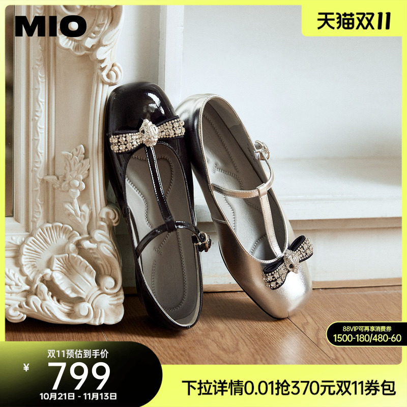 MIO米奥2026春季新款圆头粗跟T字带玛丽珍鞋蝴蝶结甜美风浅口单鞋