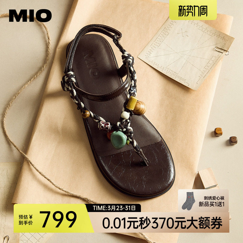 MIO米奥凉鞋波西米亚风2026夏季新款夹脚罗马度假夹趾平底人字