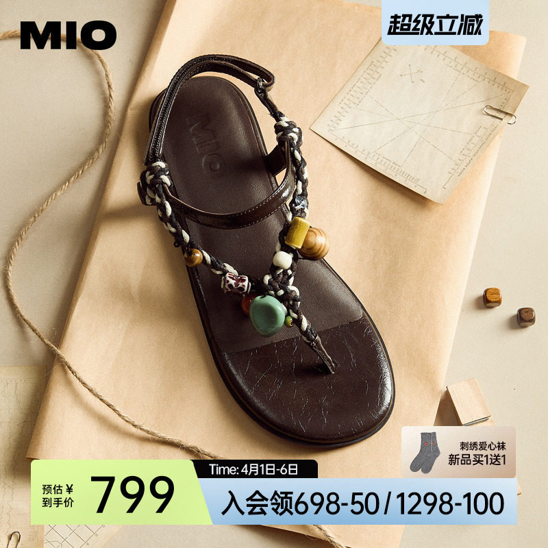 MIO米奥凉鞋波西米亚风2026夏季新款夹脚罗马度假夹趾平底人字