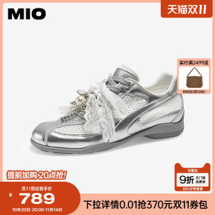 轻便休闲女单鞋 MIO米奥2025春季 时尚 纯色圆头蕾丝系带德训鞋 新款