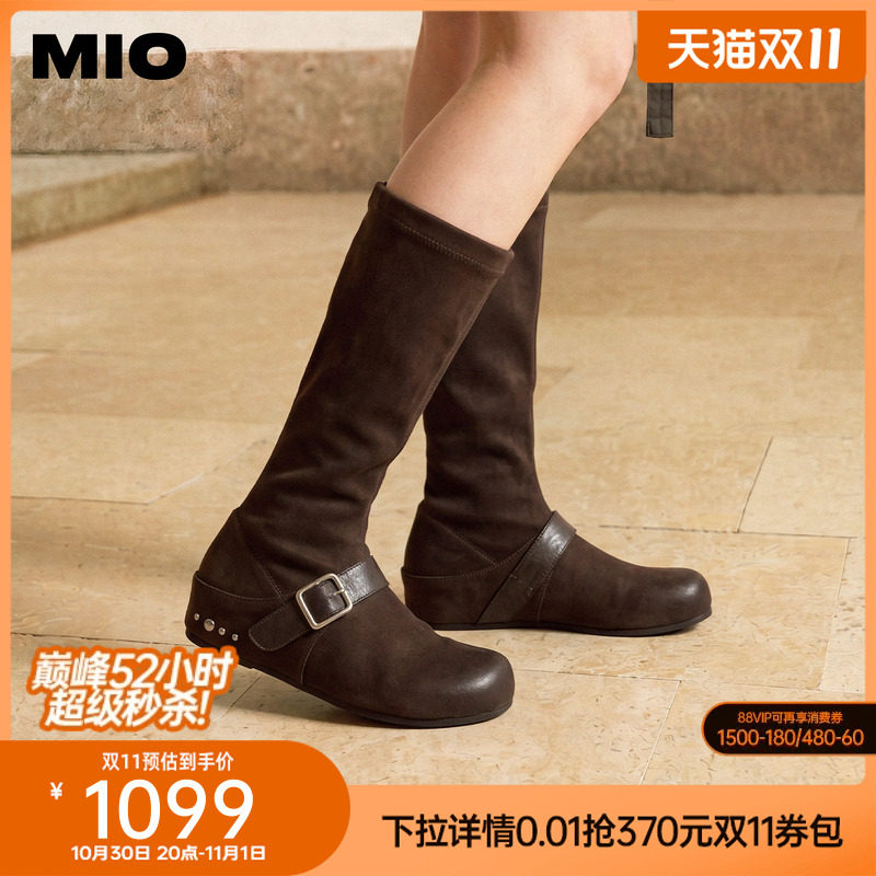 MIO米奥勃肯鞋2026冬新款长筒靴袜靴瘦瘦靴内增高5cm复古擦色女靴
