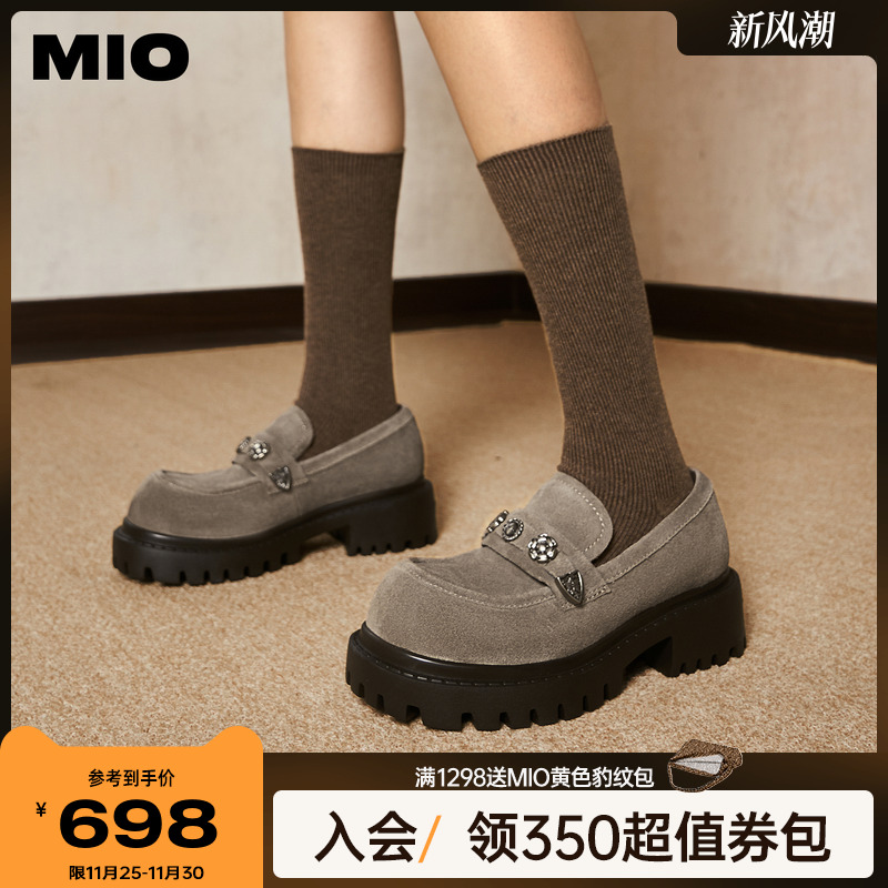 罗予彤/柏欣妤同款MIO米奥复古高跟乐福鞋女2025厚底增高5cm单鞋