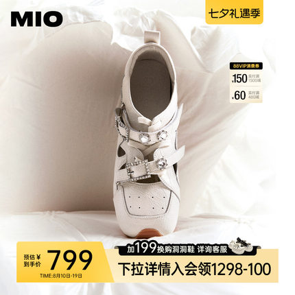 MIO米奥芭蕾运动玛丽珍2026春新款闪钻绑带女阿甘舞鞋裂纹皮单鞋