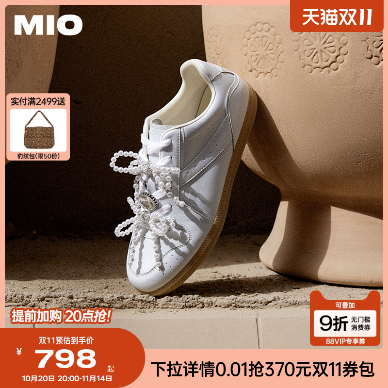 MIO米奥板鞋女miu系珍珠芭蕾休闲鞋2025夏运动拖鞋蝴蝶结德训鞋
