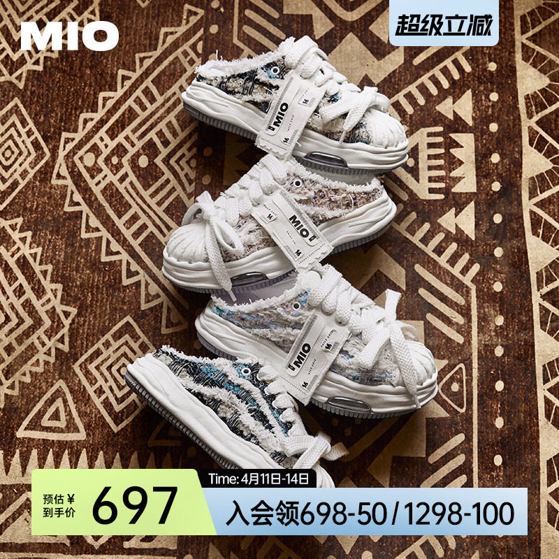 MIO米奥拖鞋贝壳头夏季新款厚底情侣帆布休闲运动鞋女男增高半拖