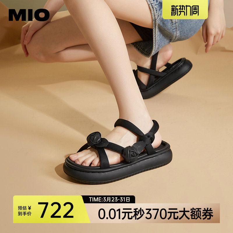 【沈月同款】MIO米奥凉鞋女夏季玫瑰花扭结沙滩鞋休闲厚底凉拖