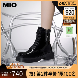 MIO米奥冬季靴子纯色显高厚底马丁靴短筒拉链酷感显瘦靴子女