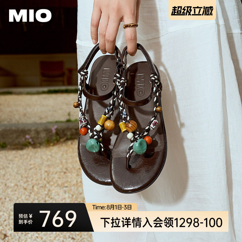 万茜同款MIO米奥凉鞋2026夏季新款夹脚拖鞋女罗马度假平底人字拖
