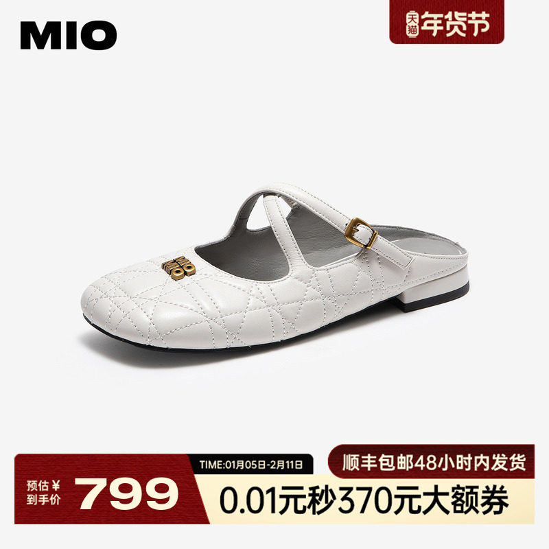 MIO米奥女鞋2026夏季新款菱格交叉绊带miu系单鞋包头拖鞋时