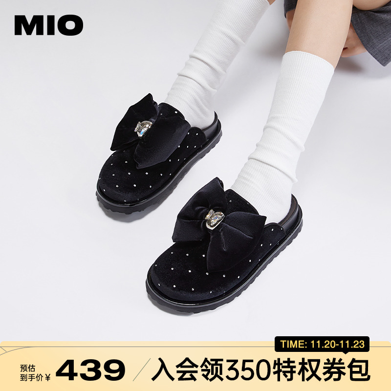 MIO厚底勃肯鞋丝绒半拖