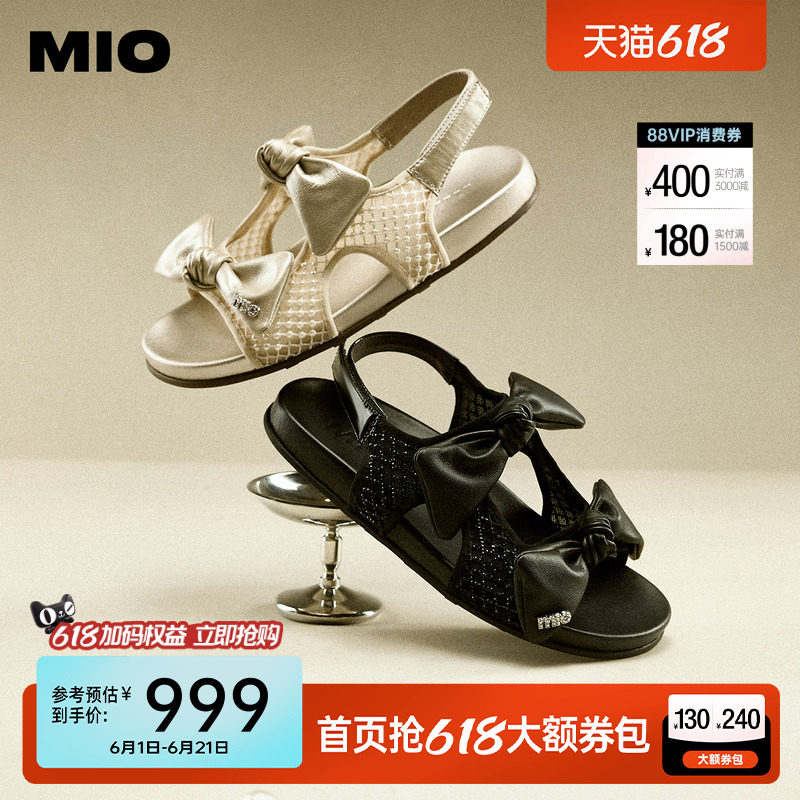 MIO米奥厚底镂空勃肯凉鞋女2026夏季新款蝴蝶结后空外穿平底拖鞋