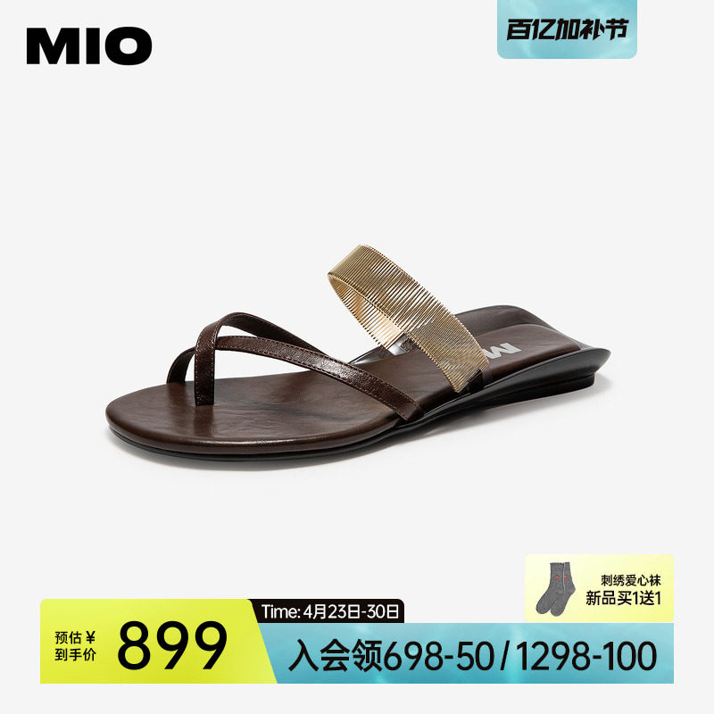 MIO米奥老钱风凉鞋夹脚拖鞋女2026夏季新款平底交叉带外穿一字拖