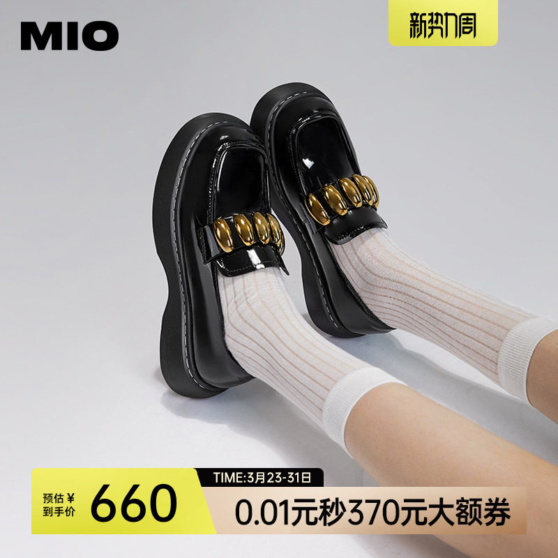 MIO米奥秋季金属扣饰休闲乐福鞋圆头舒适复古厚底单鞋女鞋