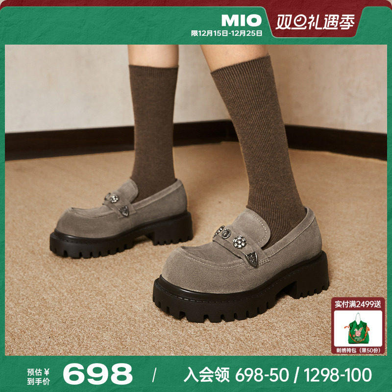 罗予彤/柏欣妤同款MIO米奥复古高跟乐福鞋女2025厚底增高5cm单鞋