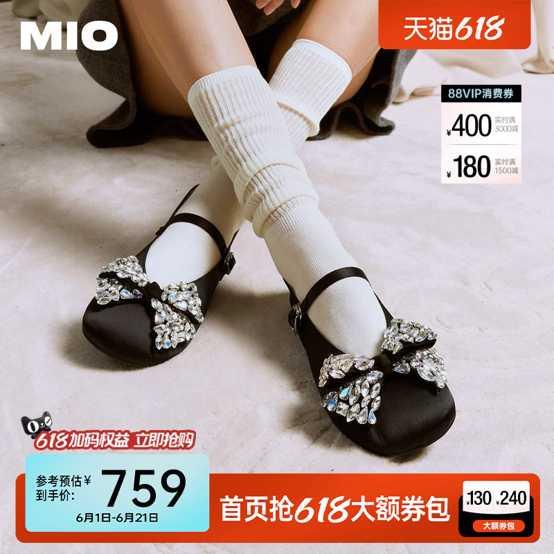 MIO米奥玛丽珍鞋2026春季新款圆头平底蝴蝶钻饰搭扣芭蕾舞鞋女鞋