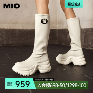 圆头运动厚底增高弹力靴袜靴女款 MIO米奥长筒瘦瘦靴2025冬季 新款