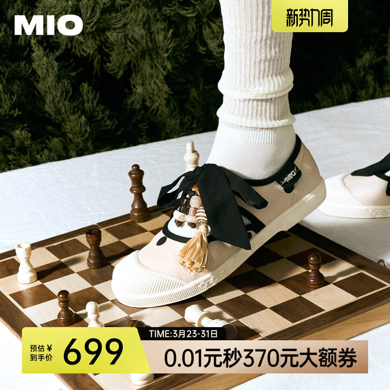 MIO米奥波点流苏玛丽珍2026春季新款芭蕾运动帆布鞋休闲板鞋女