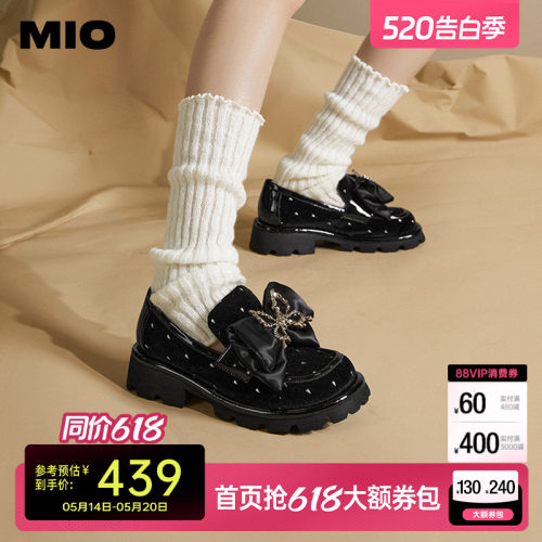 MIO米奥蝴蝶结小皮鞋中跟乐福鞋
