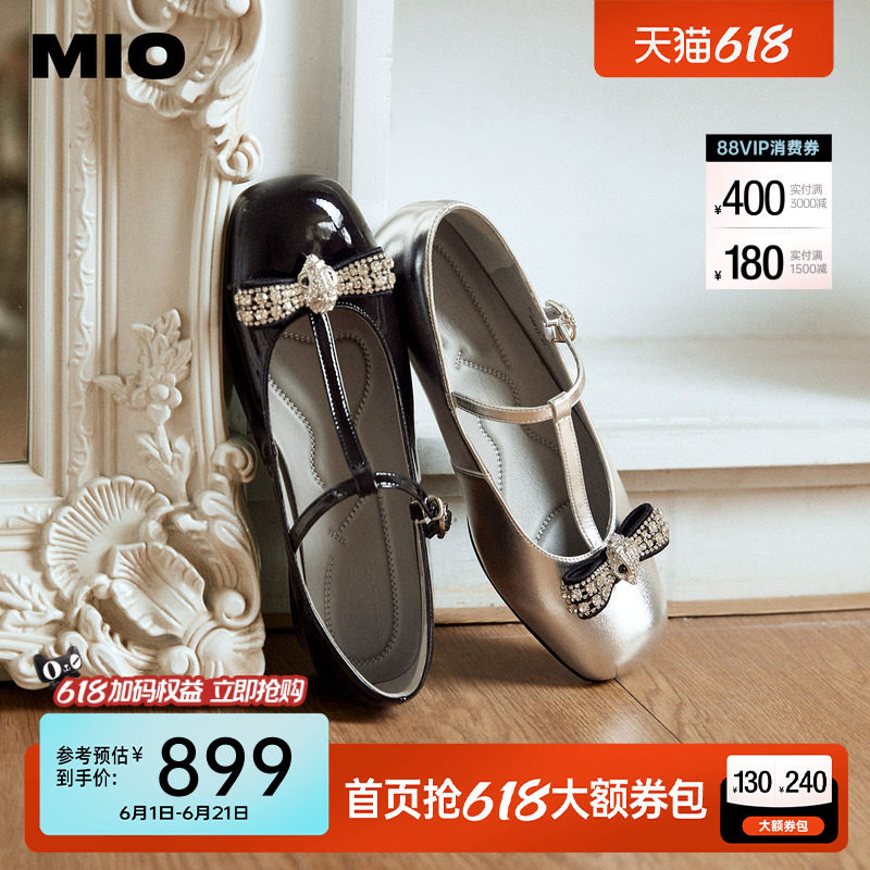 MIO米奥2026春季新款圆头粗跟T字带玛丽珍鞋蝴蝶结甜美风浅口单鞋