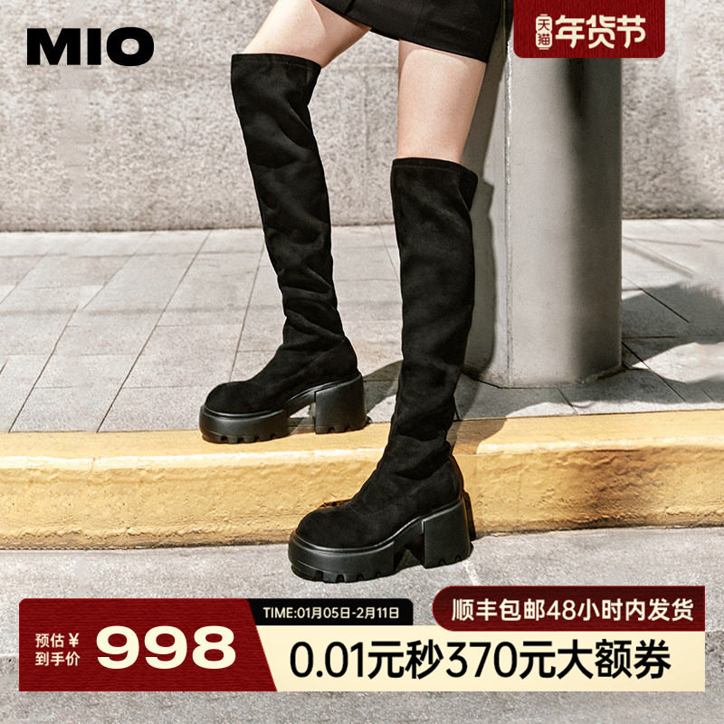 [金靖同款]MIO米奥冬高筒弹力靴英伦厚底袜靴超高跟长筒靴女靴